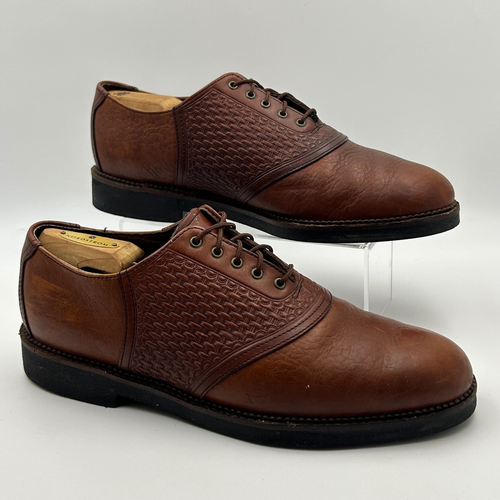 H.S. Trask Saddle Shoes Mens 11.5 M Brown Leather Woven Texture Heritage Preppy